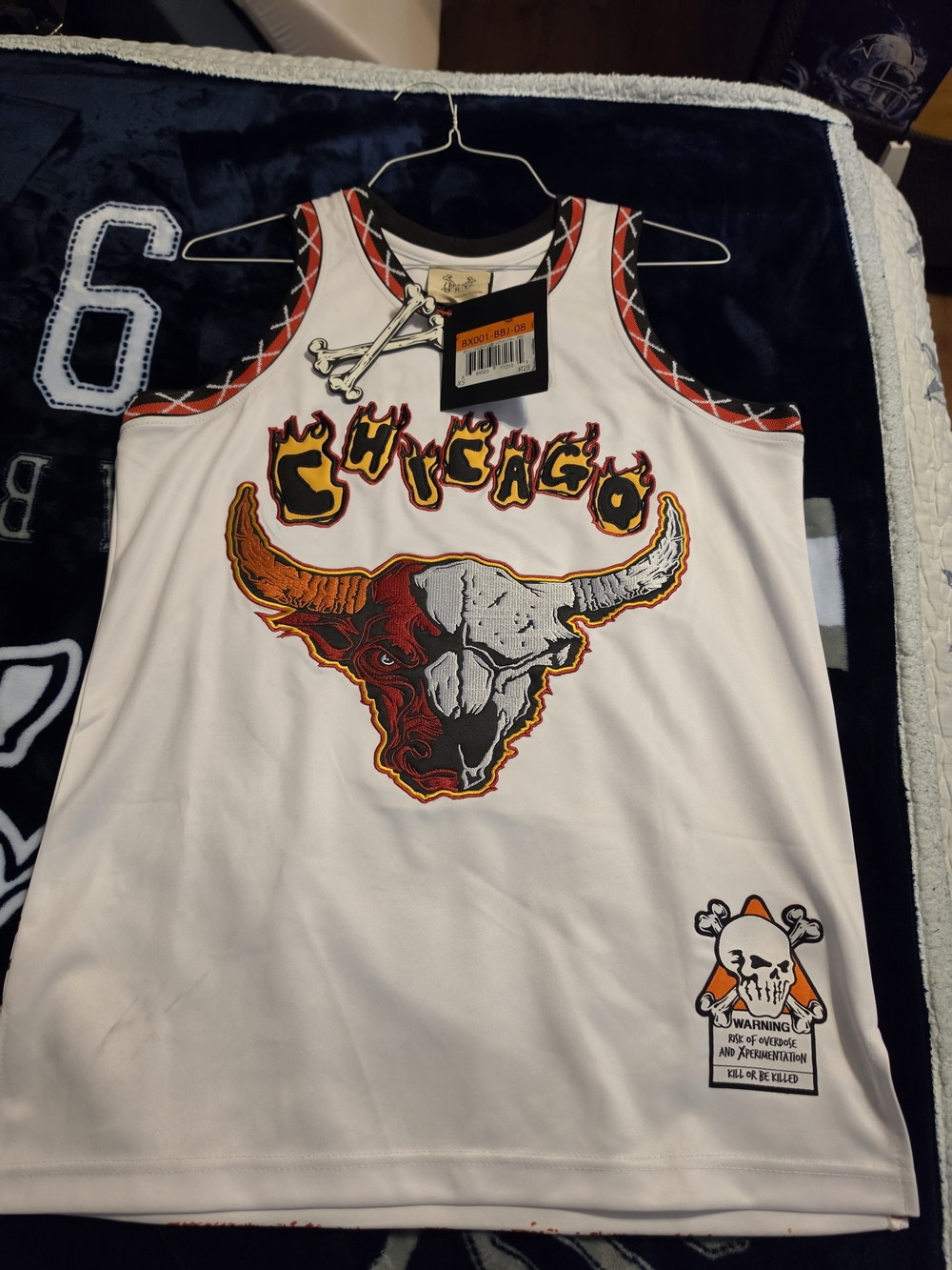 White Chicago Flame Bull Graphic Men's Jersey Tank